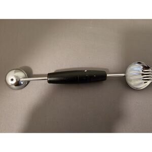 Vintage 8" Black Plastic Handled Double Ended Melon Baller/Curler